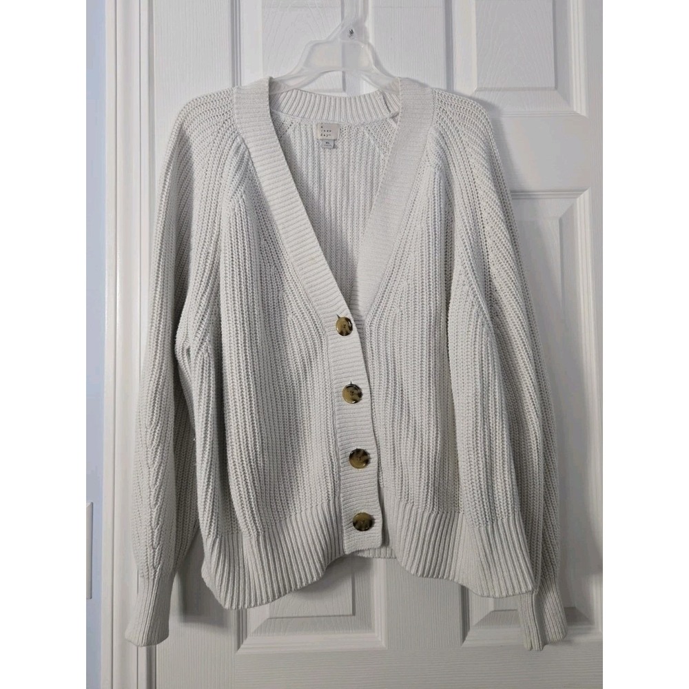 A New Day Womans Button Up Cardigan Cable Sweater Size XL Winter White